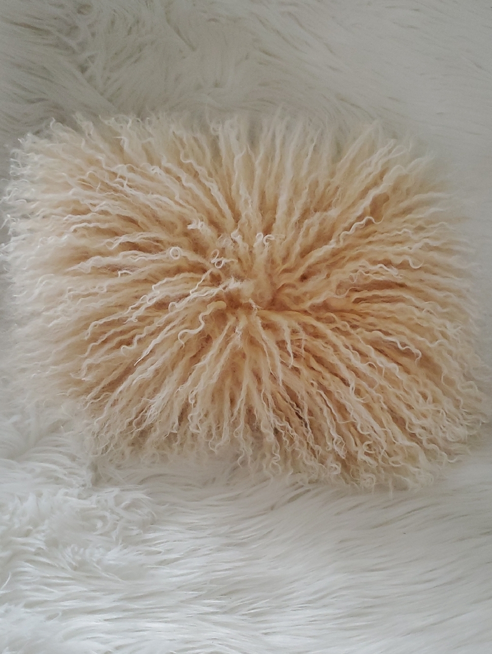 Real Mongolian Lamb Sheep Skin Plush Shag Decorative Pillow